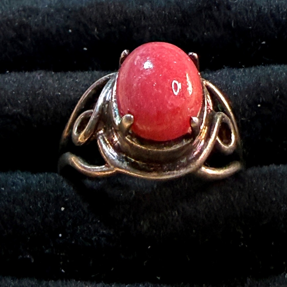 Vintage 925 Sterling Silver Pink Rhodonite Ring Art Nouveau Openwork Boho Size 6